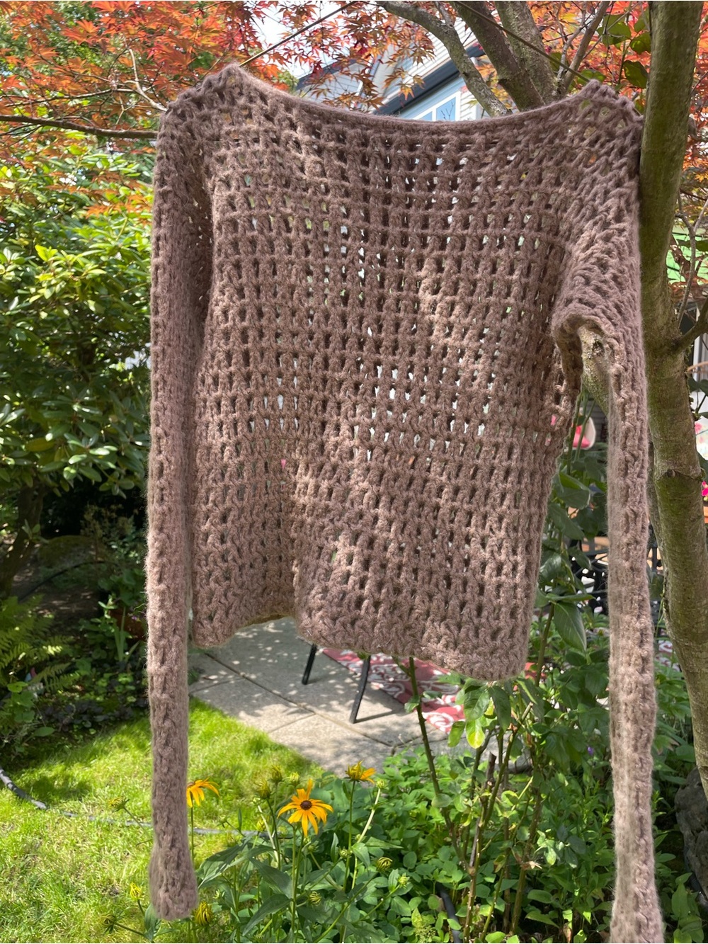 Open-Knit Wool Taupe Crewneck Sweater